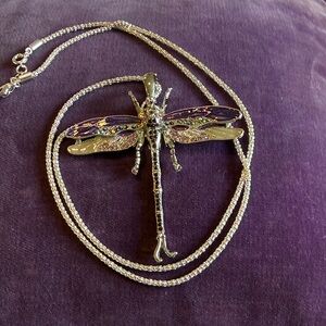 Dragonfly Pendant Necklace with Rhinestones